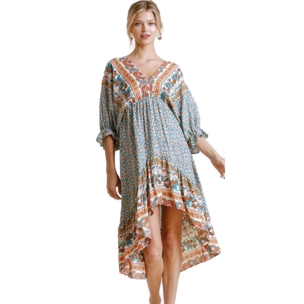 Umgee Maxi Dress 2XL Multi Paisley Excellent Boho High Low Festival Relaxed Fit